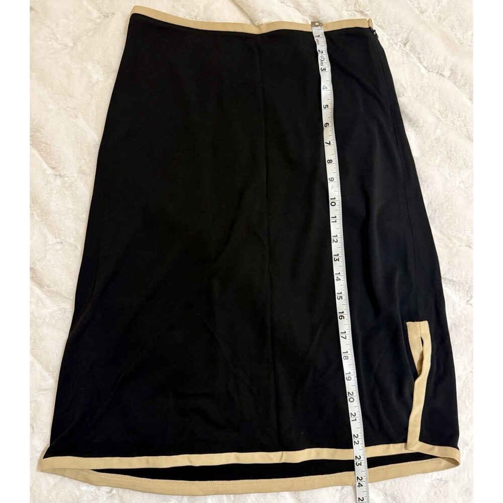 Ann Taylor Skirt Womens Size 6 Black Side Zip Straight Tan Trim Knee Length USA